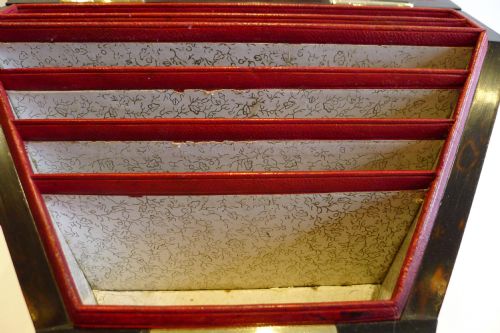 MAGICAL ANTIQUE ENGLISH BURR WALNUT HANDPAINTED PORCELAIN STATIONERY BOX C1850 - ADDITIONAL PHOTO 10