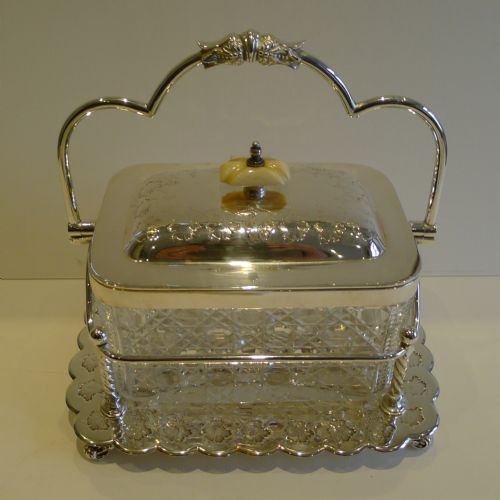 Top-notch Antique English Cut Crystal & Silver Plate Biscuit Box - Walker & Hall