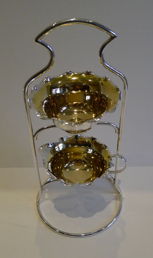 Unusual Antique English Silver Plated Sugar & Cream on Stand C.1900