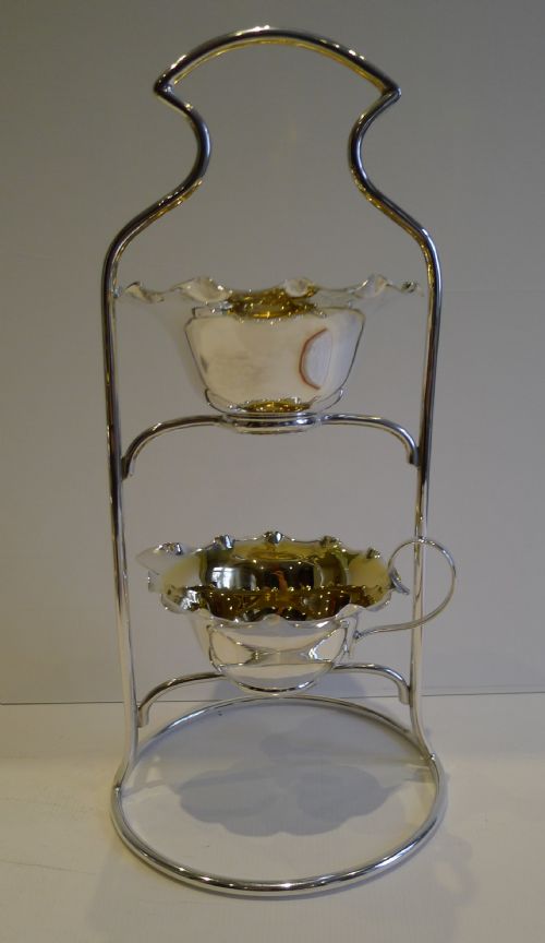 fig 1. Unusual Antique English Silver Plated Sugar & Cream On Stand c.1900