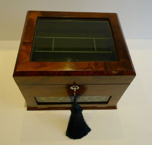 fig 1. Antique English Walnut & Glass Jewellery Box c.1890
