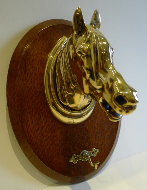 ANTIQUE ENGLISH OAK BRASS EQUESTRIAN CROP HOOK HORSE'S HEAD C1890 - ADDITIONAL PHOTO 2