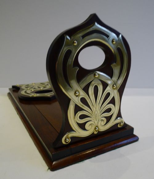 Antique English Art Nouveau Walnut & Brass Expanding Bookslide / Bookends C.1890
