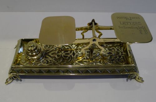 Unusual Antique English Brass Letter / Postage Scales C.1890