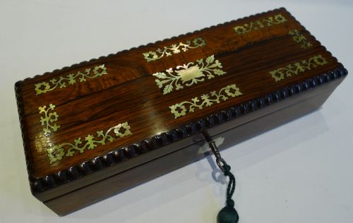 English William IV Glove Box in Rosewood with Mother of Pearl Inlay C.1830