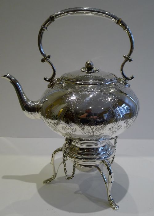 Stunning Garland Engraved Silver Plated Tea / Spirit Kettle C.1890