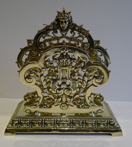 Grand Antique English Brass Letter Rack / Stationery Holder C.1880
