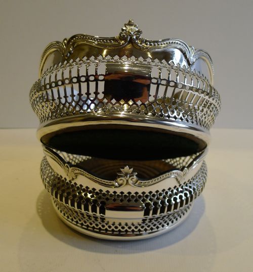 Stunning Pair Antique English Wine Coasters in Silver Plate C.1890