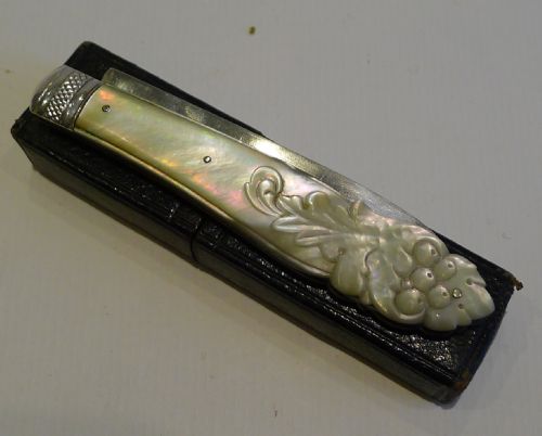 Top Notch Antique English Sterling Silver & Mother of Pearl Fruit Knife