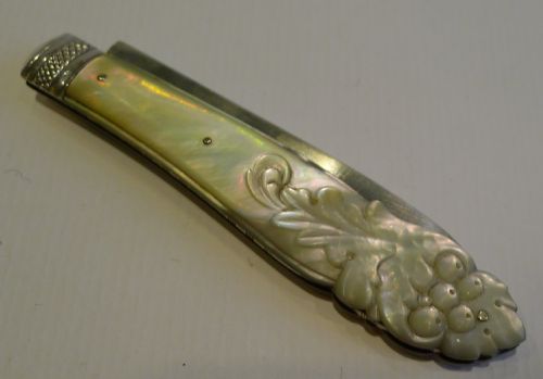 fig 1. Top Notch Antique English Sterling Silver & Mother of Pearl Fruit Knife