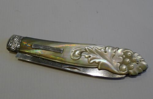 fig 2. Top Notch Antique English Sterling Silver & Mother of Pearl Fruit Knife