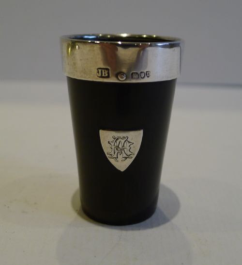 Miniature Antique English Horn & Sterling Silver Cup or Beaker