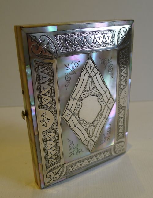 Stunning Antique English Sterling Silver and Mother of Pearl Card Case