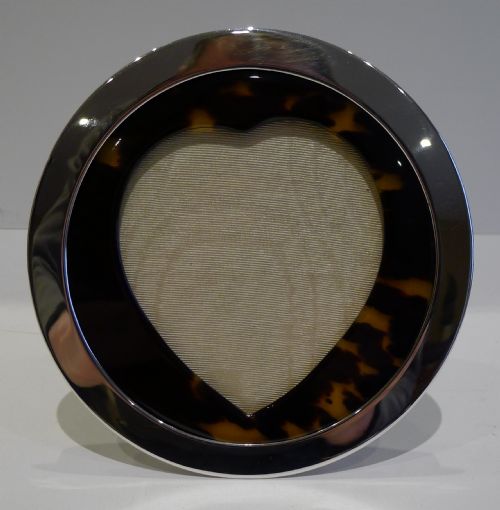 Antique English Sterling Silver & Tortoiseshell Heart Frame - 1901