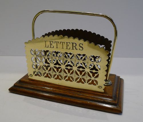 English Victorian Oak & Brass Letter Rack or Holder C.1880