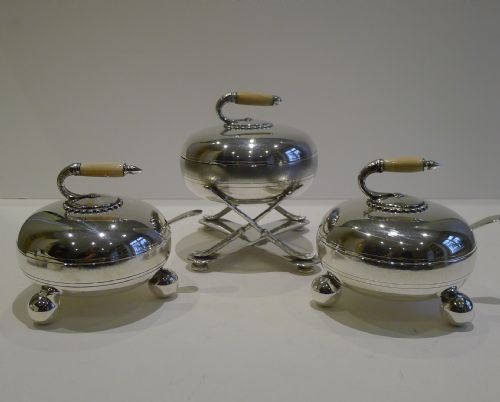 Antique English Curling Stone Serving Dishes by Fenton Brothers, Sheffield