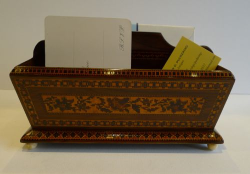 Very Unusual Antique English Tunbridge Ware Letter Rack / Stationery Holder