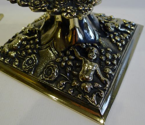 fig 1. Antique English Cast Brass Candlesticks - Cherubs c.1880