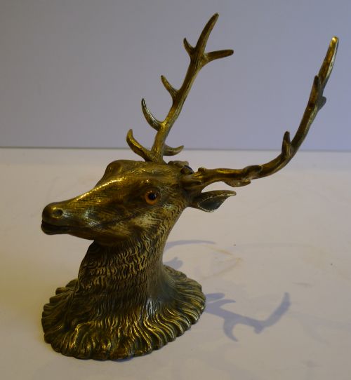 fig 1. Antique English Figural Brass Inkwell - Original Glass Eyes - Stag, c.1880