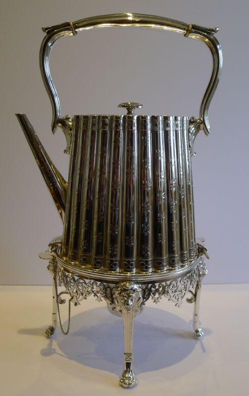 Grand Antique English Spirit / Tea Kettle by Roberts & Belk - Reg. 1868