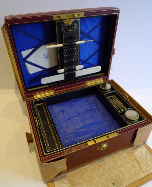 Pristine Museum Quality Antique Scottish Leather Writing Box C.1860