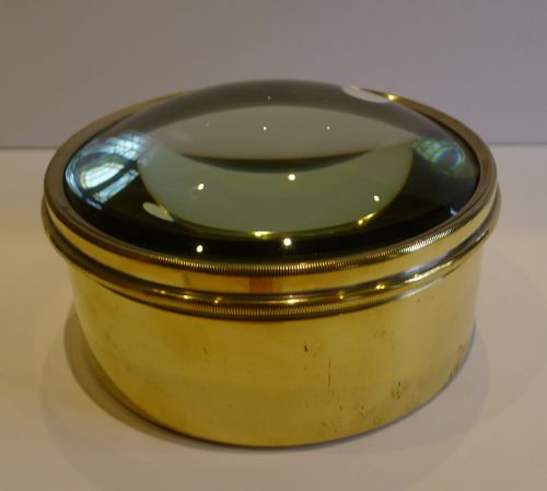 Large English Antique Brass Desk Magnifying Glass / Paperweight C.1910