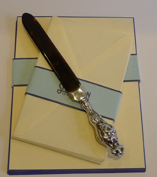 Antique English Sterling Silver & Tortoiseshell Paper / Letter Knife - 1909