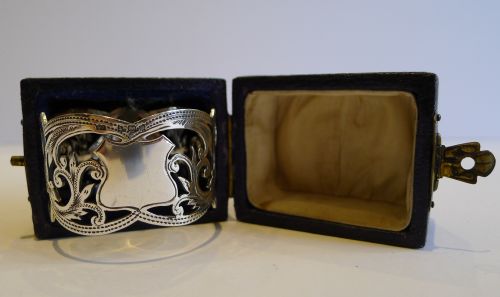 Magnificent Boxed Antique English Sterling Silver Napkin Ring in Case - 1888