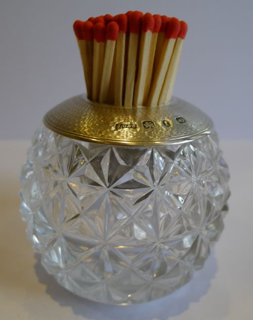 Antique English Cut Glass & Sterling Silver Match Strike - 1880