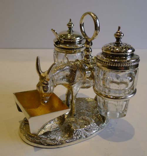 Antique English Figural Novelty Cruet in Silver Plate - Donkey - 1873