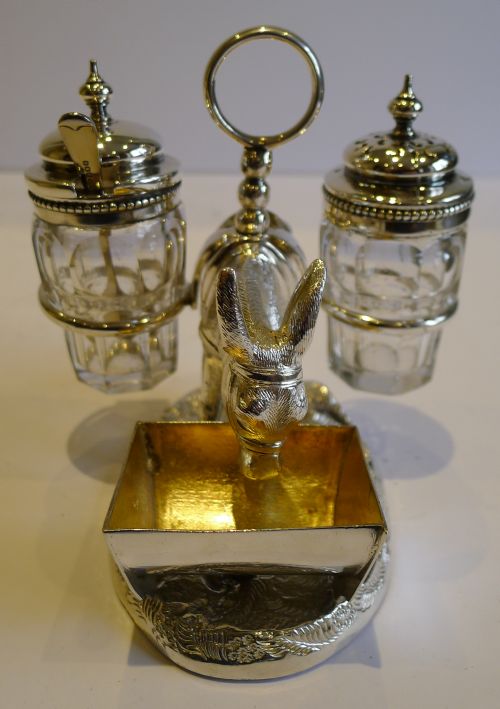 fig 1. Antique English Figural Novelty Cruet In Silver Plate - Donkey - 1873