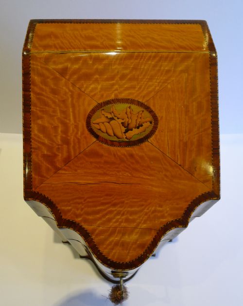fig 1. Magnificent English Sheraton Satinwood Shell Inlaid Knife Box - Converted To Stationery c.1790