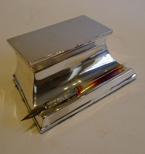 Unusual Antique English Double Inkwell & Triple Postage Stamp Box - 1911