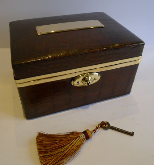 Antique English Crocodile Jewellery Box C.1910