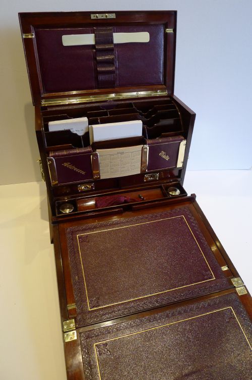 Antique English Inlaid Mahogany Stationery Cabinet / Writing Box C.1897 by Chapman, London