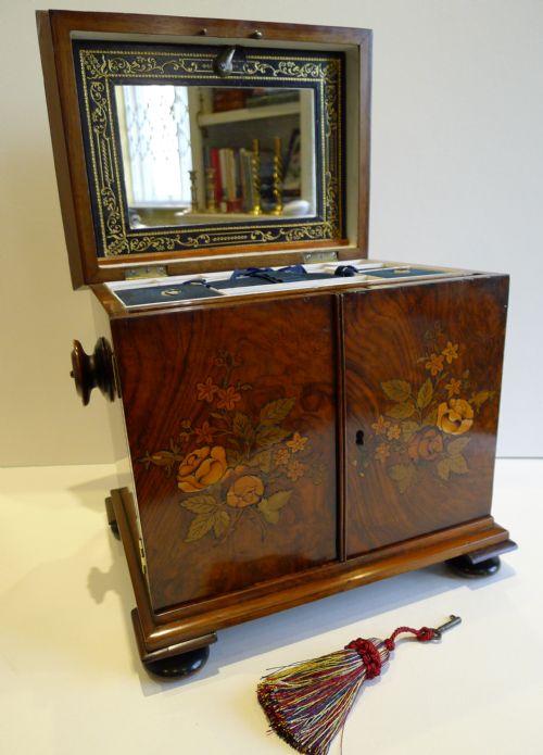 Magnificent Antique English Marquetry Inlaid Walnut Compendium C.1820