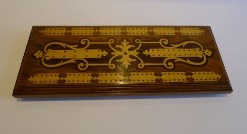 fig 1. Huge Antique English Inlaid Walnut Cribbage Board c.1880