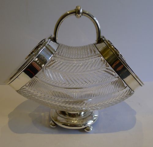 fig 1. Magnificent & Rare Antique English Cut Glass & Silver Plate Double Ended Biscuit Box by Martin Hall