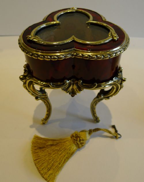 Stunning Antique French Tortoise Shell & Bronze Vitrine Jewellery Box C.1850