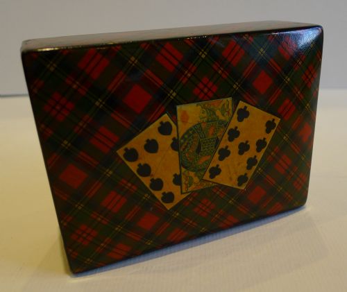 Antique Scottish Mauchline Tartan Ware Playing Card Box - Prince Charlie C.1870