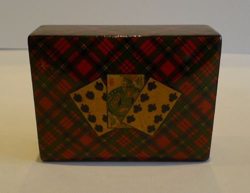 fig 1. Antique Scottish Mauchline Tartan Ware Playing Card Box - Prince Charlie c.1870