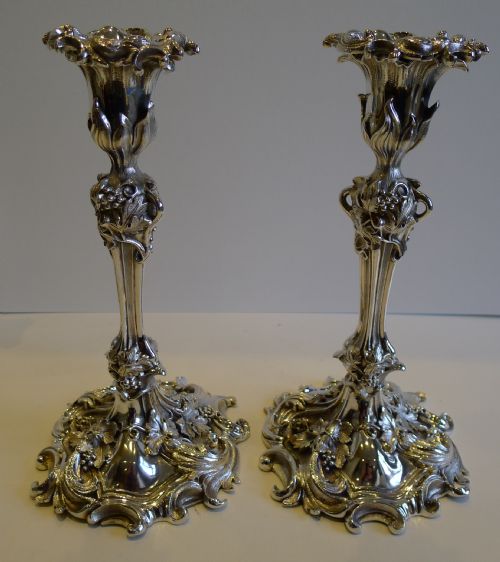 fig 1. Magnificent Antique English Candlesticks In Silver Plate - Elkington & Co. - 1860