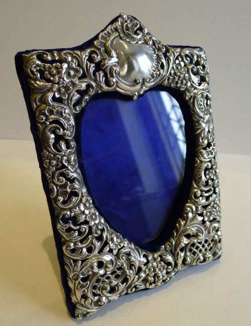 Stunning Antique English Sterling Silver Heart Photograph Frame