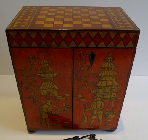 fig 2. Rare & Vibrant English Regency Chinoiserie Jewellery Cabinet c.1820