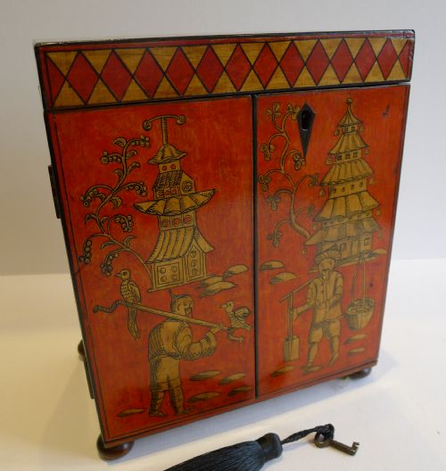 fig 3. Rare & Vibrant English Regency Chinoiserie Jewellery Cabinet c.1820