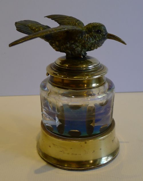 Magnificent Antique Austrian Cold Painted Bronze Inkwell C.1900 - Bird