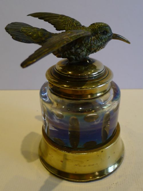 fig 1. Magnificent Antique Austrian Cold Painted Bronze Inkwell c.1900 - Bird