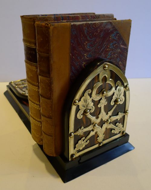 Quality Antique English Coromandel & Brass Expanding Bookslide / Bookends