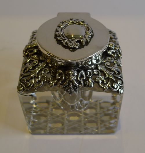 Antique English Cut Crystal & Sterling Silver Inkwell - 1896