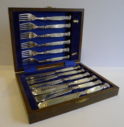 Set Antique English Fish Knives & Forks by Hammond Creake & Co. C.1890